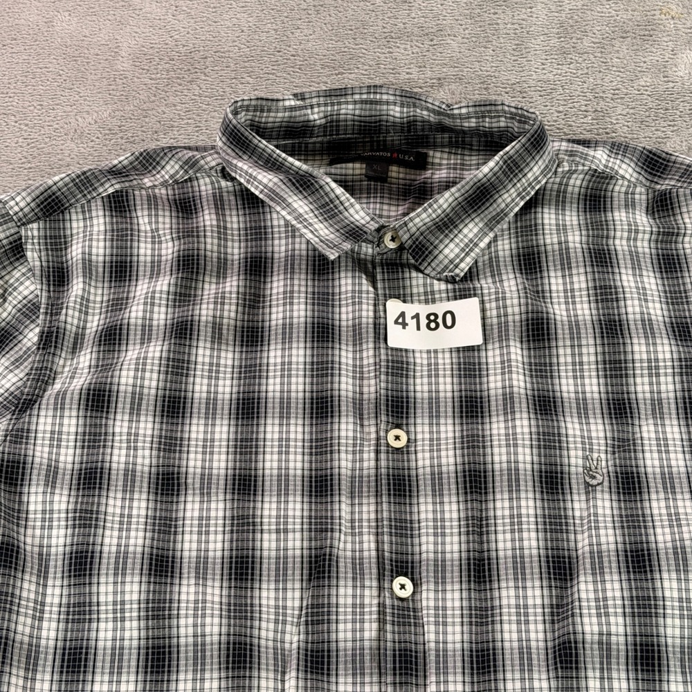 John Varvatos USA Button Down Men XL Black White Plaid Peace Sign W598U1B